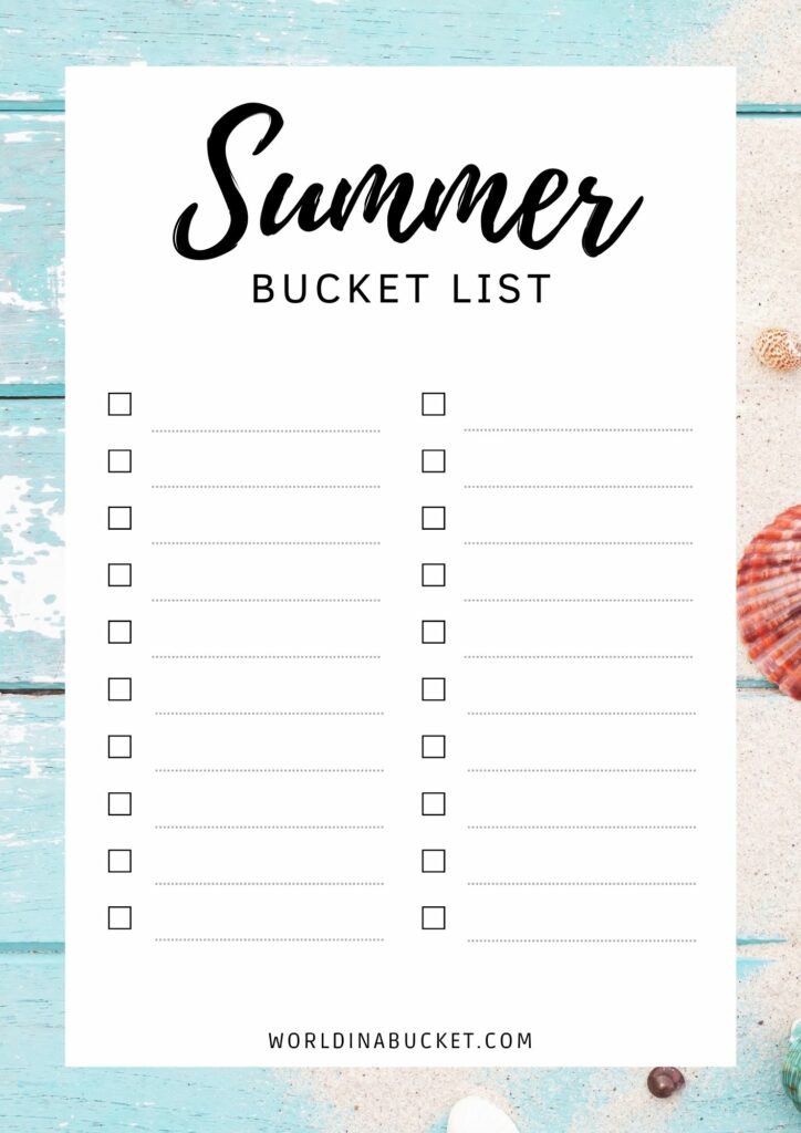 Sommer Bucket Liste Vorlage leer