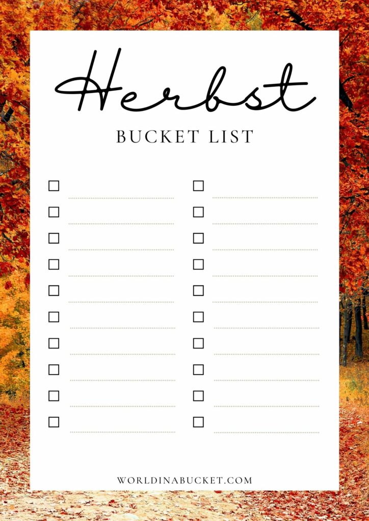 Herbst Bucket Liste Vorlage leer